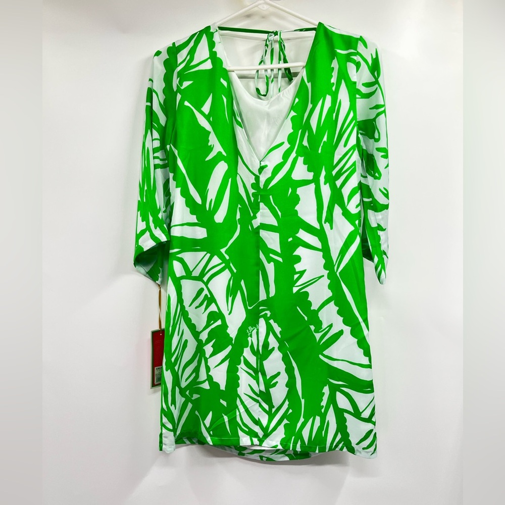 Lilly Pulitzer Target Dress Womens XS Green Flare Sleeve Satin Boom Boom Mini - Picture 2 of 16